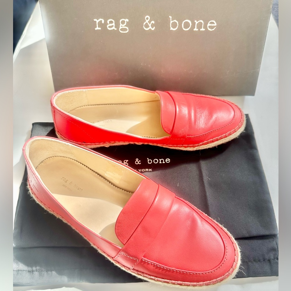 Rag & Bone Sophia Leather Loafers Espadrilles Red Size 6.5 With Box / Dust Bag